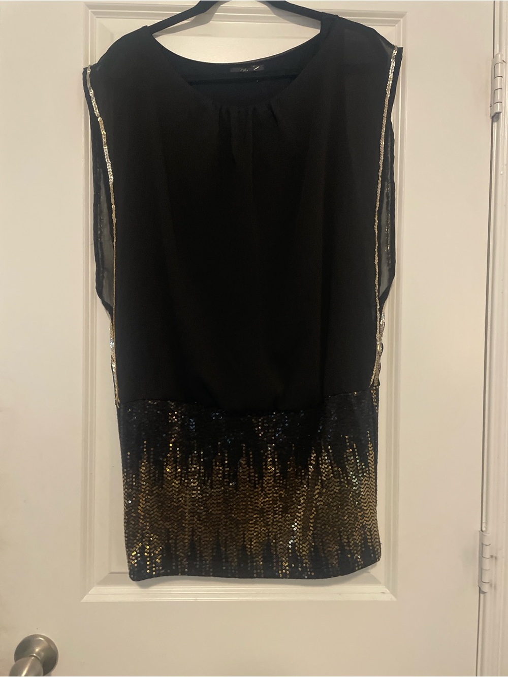 BloomChic Black Top with Gold Sequin Hem